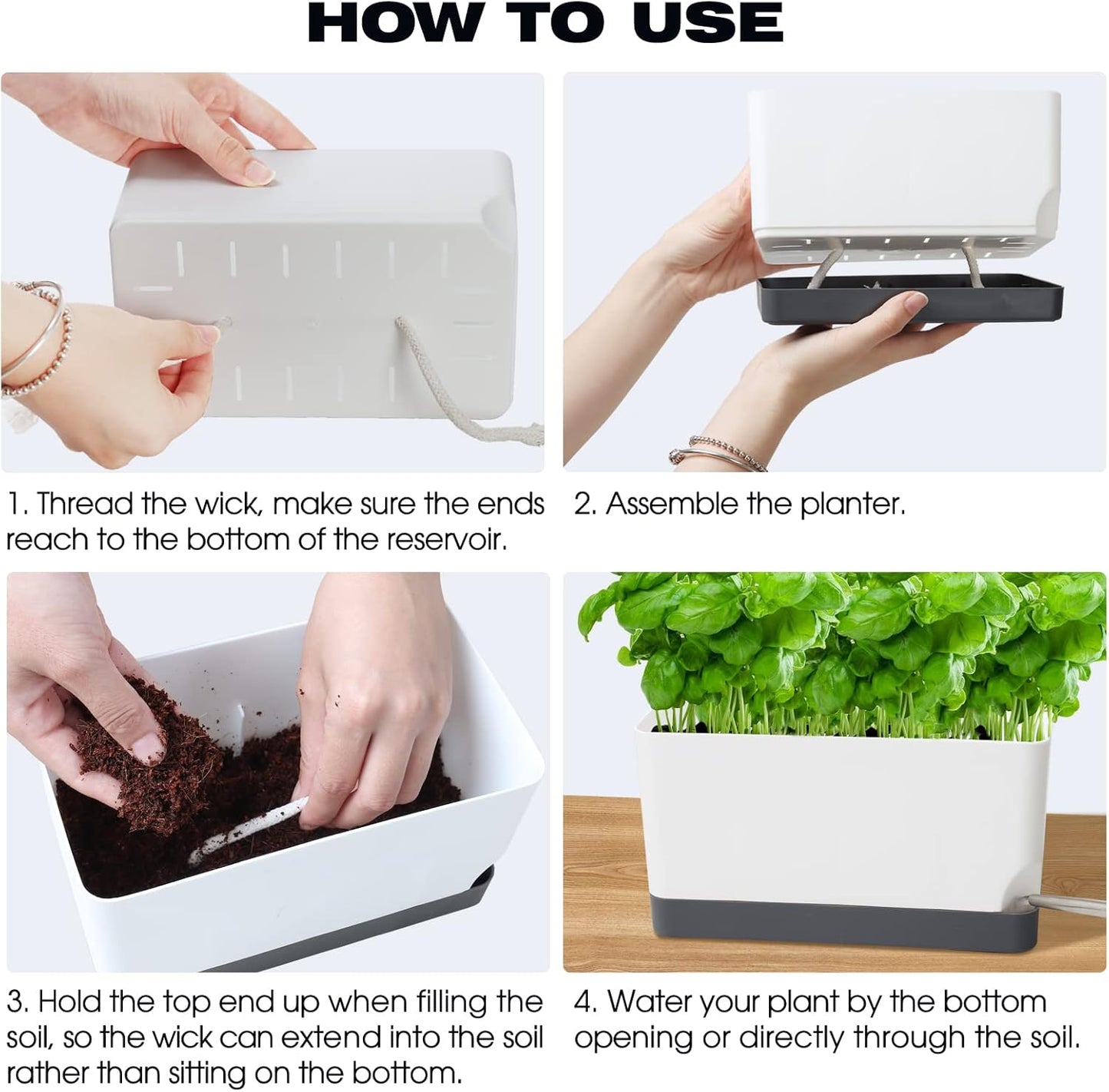 Self Watering Planters Pots for Indoor Plants, 2 Pack 17 Inch Plastic Planter Box Flower Pots for Indoor Outdoor Plants, Rectangle Herb Planter Window Boxes Planters with Drainage, Dark Gray Tray