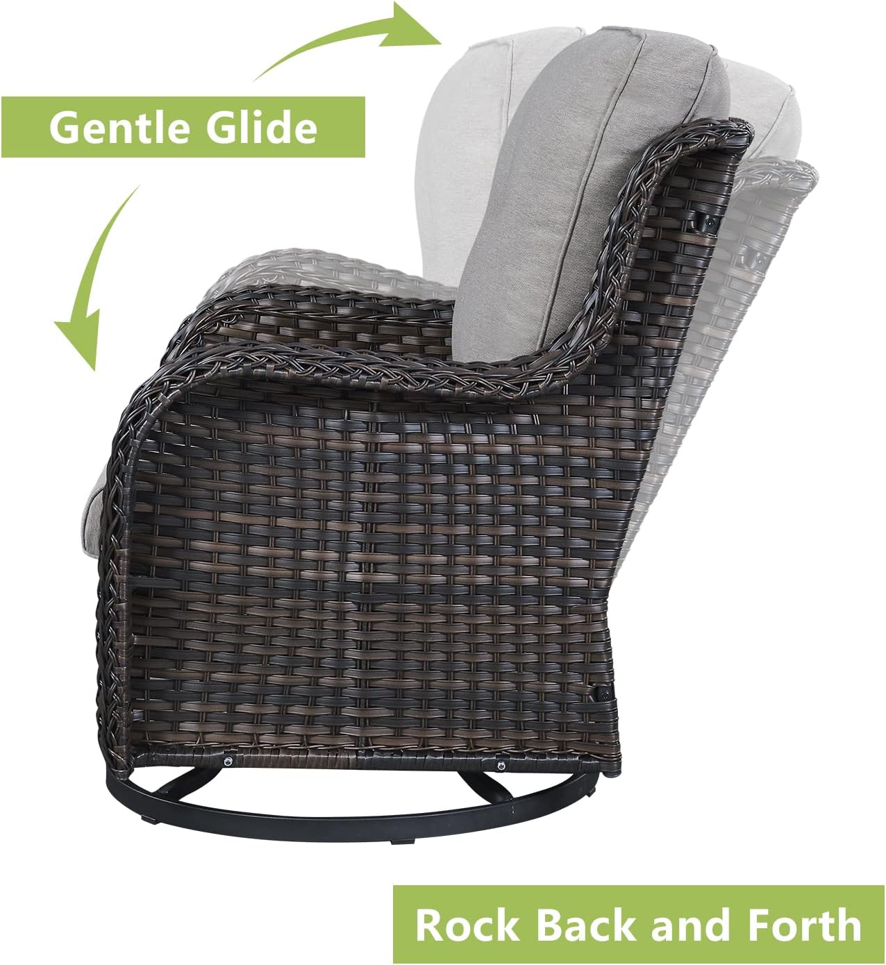 Outdoor Patio Swivel Rocker Chairs - Wicker Rattan Patio Swivel Rocking Chairs Set of 2 with High Back,Deep Seating and Comfort Cushions for Deck Porch Garden,rown/Grey