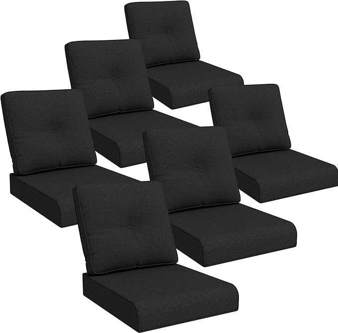 Joyside Outdoor Chair Cushions Set, 22x25/22x24 Inch Patio Furniture Deep Seat Cushions, Water Resistant & Thick Cushion, Outdoor Replacement Cushions for Seat and Sofa (Black, 6 Set)