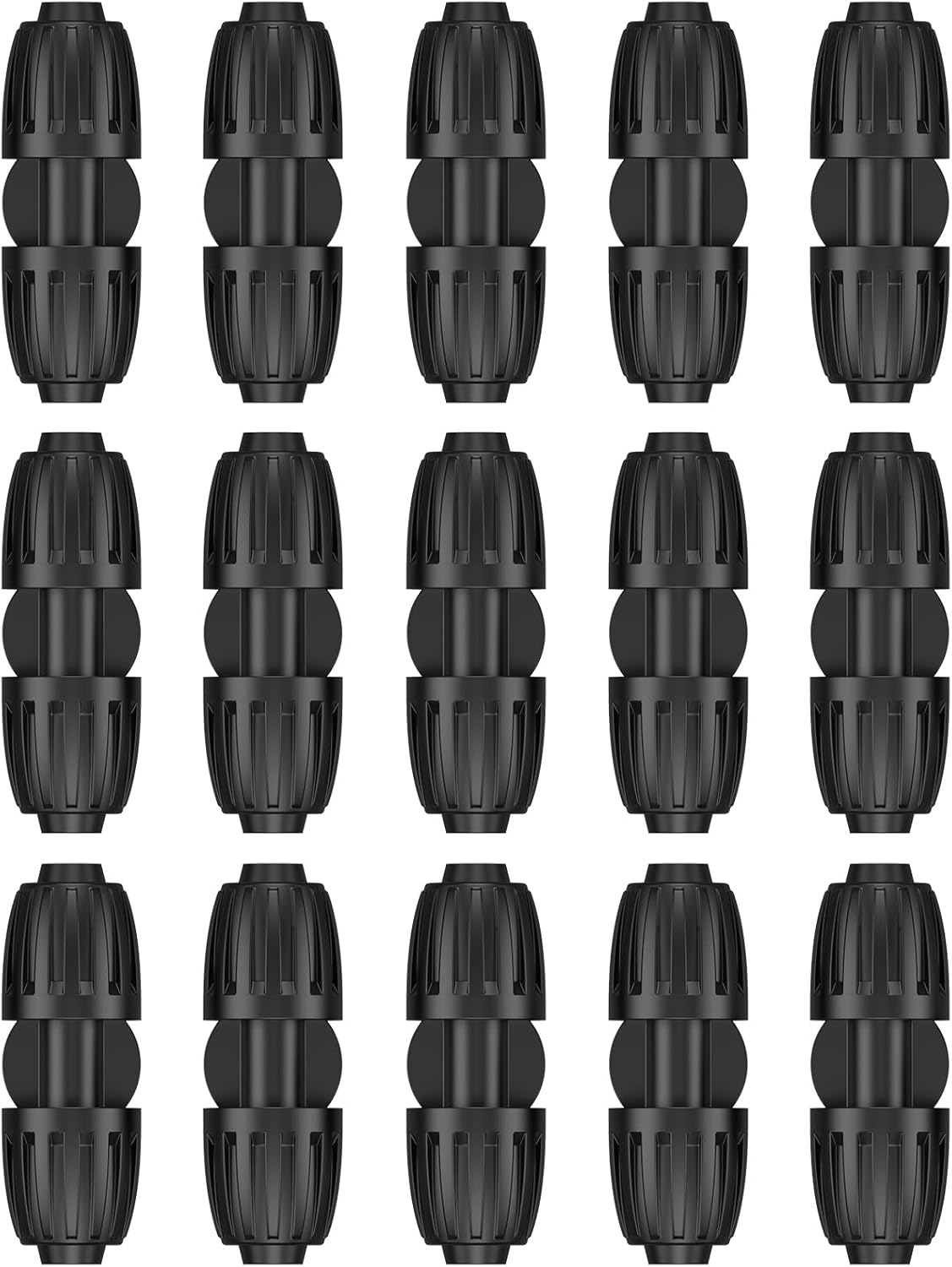 Pawfly 15 Pcs Drip Irrigation Fittings for 1/2 Inch Irrigation Tubing (1/2" ID x 0.64" OD), 1/2" Drip Line Connectors with Anti-Drop Lock Nuts, Barbed Coupling Parts for Garden Irrigation System