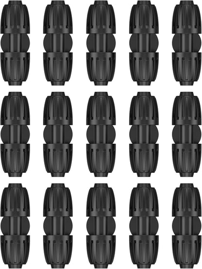 Pawfly 15 Pcs Drip Irrigation Fittings for 1/2 Inch Irrigation Tubing (1/2" ID x 0.64" OD), 1/2" Drip Line Connectors with Anti-Drop Lock Nuts, Barbed Coupling Parts for Garden Irrigation System