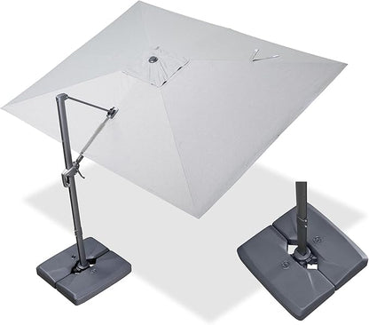 PURPLE LEAF 9' X 11.5' Rectangle Cantilever Umbrella with Base Outdoor Large Aluminum Patio Umbrella with 3-Year Fade Resistance Recycled Fabric and 360-degree Rotation for Deck Garden, Pebble Grey