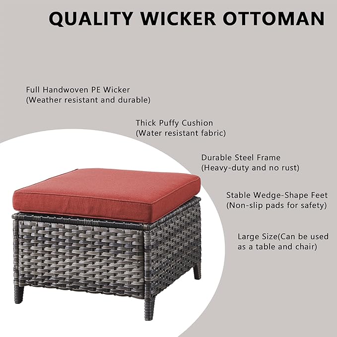 Rilyson Outdoor Patio Furniture Sofa Set - 6 Piece Rattan Wicker Patio Sectional Conversation Sets with 1 Sofa,1 Loveseat,2 Armrest Chairs and 2 Ottomans for Porch Deck Garden(Mixed Grey/Red)