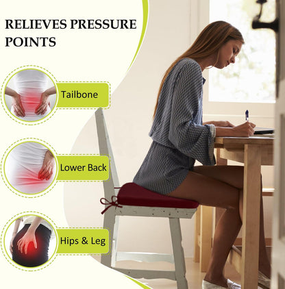 Chair Cushions for Dining Chairs, Indoor Chair Cushions with Ties，Waterproof Chair Pads Set of 4, Burgundy, 17x16x2.5 Inch