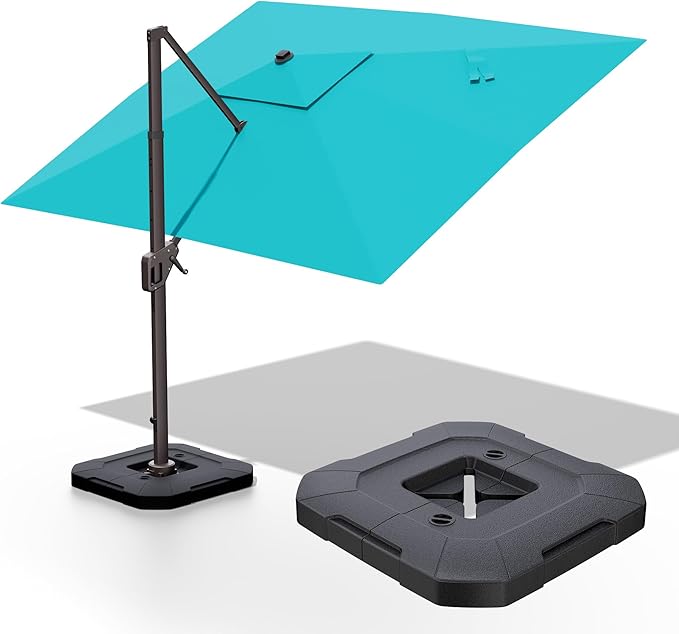 9' X 12' Cantilever Patio Umbrella with Base Included 360°Rotation Rectangular Outdoor Large Offset Umbrellas Heavy Duty Windproof for Garden Deck Pool, Turquoise