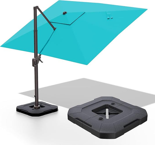9' X 12' Cantilever Patio Umbrella with Base Included 360°Rotation Rectangular Outdoor Large Offset Umbrellas Heavy Duty Windproof for Garden Deck Pool, Turquoise