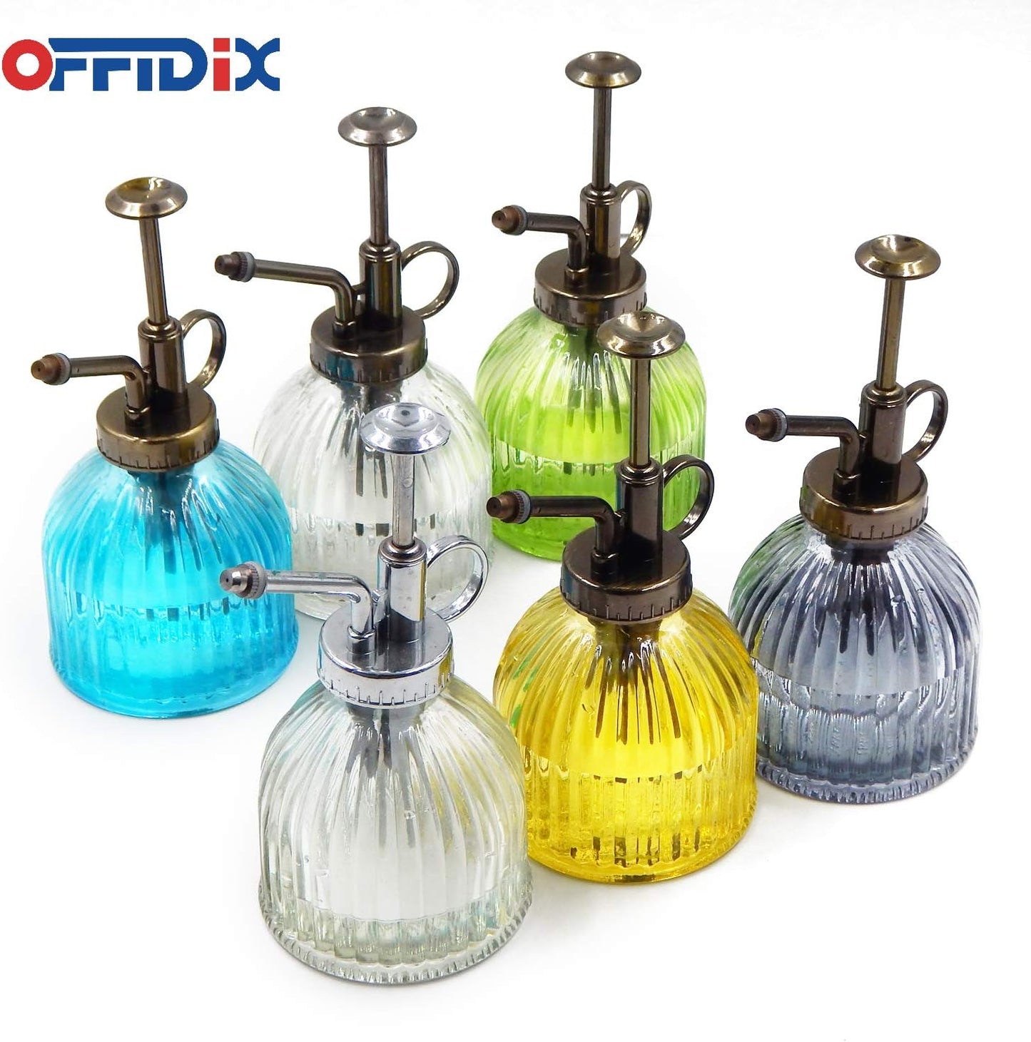 OFFIDIX Plant Mister plant water Spray Bottle, 6.3" Tall Vintage Style with Bronze Plastic Top Pump One Hand Glass Watering Can for Indoor Potted Plants Terrariums (Dark Gray)