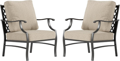 Metal Patio Chairs Set of 2 with 5.75" Extra Thick Cushion, 2 Pieces High Back Outdoor Patio Chairs All Weather Outdoor Furniture Seating for Deck Backyard Balcony Front Porch, Beige