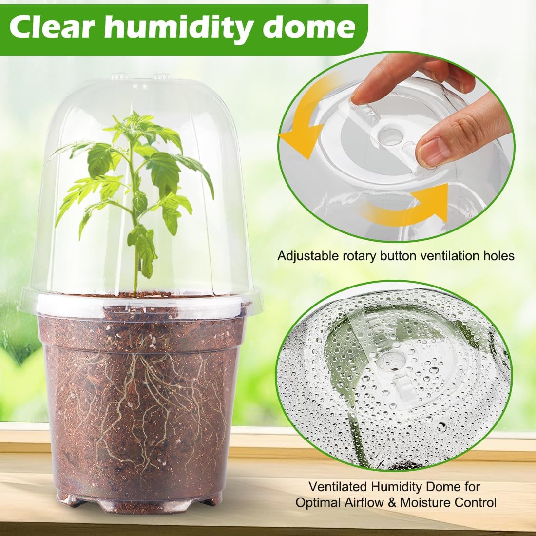 6 Inch Clear Nursery Pots with Humidity Dome, 15 Pack Durable Seed Starting Pot with Drainage Holes, Transparent Plastic Plant Seedling Pots for Indoor Gardening Plants