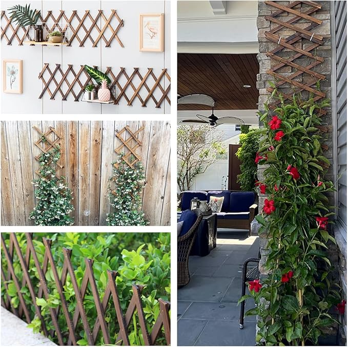 4 Pcs Expandable Garden Trellis, Wooden Lattice Wall Fence Trellis for Climbing Plants Ivy Vine Rose Clematis 13" x 68" for Outdoor Garden Patio Room Decor (4)