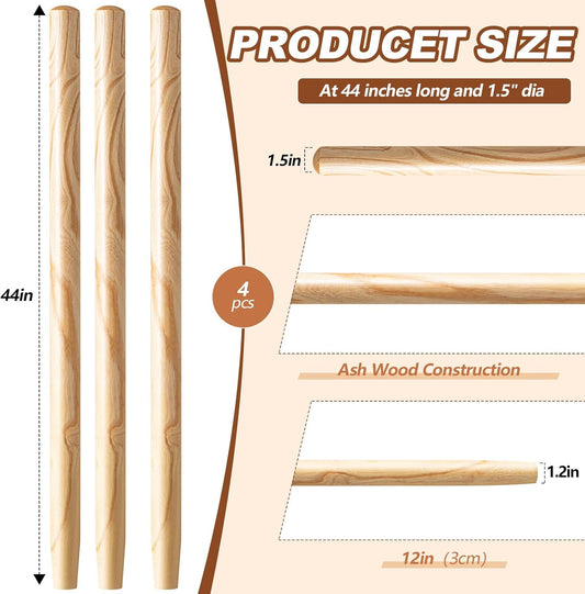 4 Pcs Wooden Shovel Handle Ash Replacement Handle for Long D Handle Shovels Replacement Tool Handle