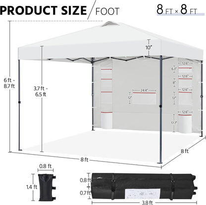 Yaheetech 8x8 Pop-up Canopy Tent w/Removable Pockets Sidewall for Extra Storage, Outdoor Sun Shelter Waterproof & Durable w/Wheeled Bag, Sandbags & Guylines for Beach Camping Party (White)