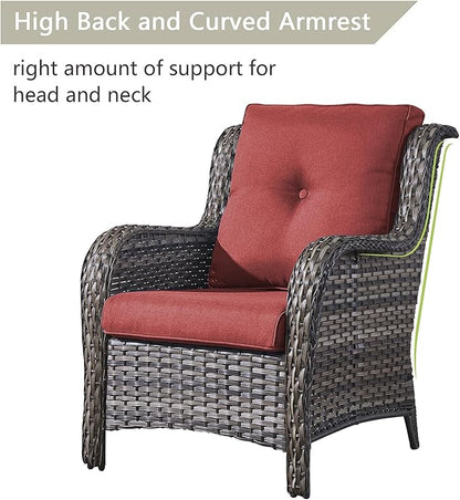 Rilyson Outdoor Patio Furniture Chairs Set - 4 Piece Wicker Rattan Patio Sectional Conversation Sets with 2 Chairs and 2 Ottomans for Porch Deck Balcony Garden(Mixed Grey/Red)