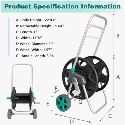 Garden Water Hose Reel Cart, Holds 100 Feet of 5/8 Inch Hose,Garden Water Pipe Holders Mobile Tools with 2 Wheels for Outside Watering