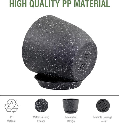 12 inch Big Plant Pots, Plastic Planters with Drainage Holes and Trays, Large Flower Pots for Indoor Outdoor Plants, Modern Decorative Pots for Garden House Plants, Speckled Black