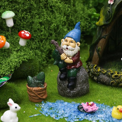 BangBangDa Outdoor Miniature Gnome Garden Kit- Fairy Houses Village Accessories Set Fishing Gnome Figurines Statue Patio Cake Topper Decor for Boy Girl Mother Girlfriend Birthday Gifts
