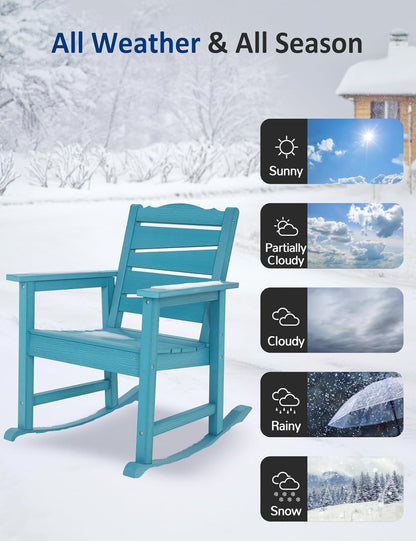 Patio Rocking Chairs Set of 2, Weatherproof HIPS Outdoor Rocking Chair for Adults, 400LBS Support Heavy Duty Porch Rocking Chairs for Garden, Lawn, Backyard, Outdoor and Indoor (Lake Blue)