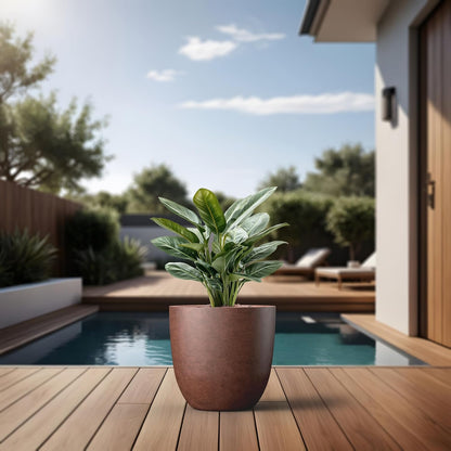 Kante 14 Inch Dia Round Concrete Planter, Indoor Outdoor Large Plant Pot with Drainage Hole and Rubber Plug for Home Patio Garden, Rusty