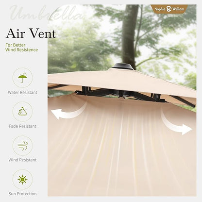 Sophia & William Cantilever Patio Umbrella 10'x 13', Hydraulic Lift Offset Large Outdoor Umbrellas, 2-Tier Hanging Umbrella with 360-degree Rotation, Beige(No Base)