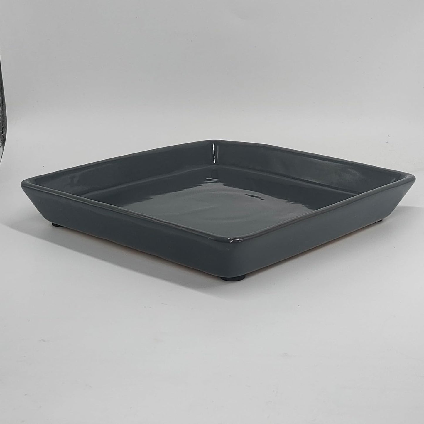 Square Plant Saucer 6 Inch 2 Pack，Plant Trays for Pots, Gray Ceramic Plant Saucers for Indoors Outdoors, Plant Drip Tray 4 6 8 10 12 14 Inch