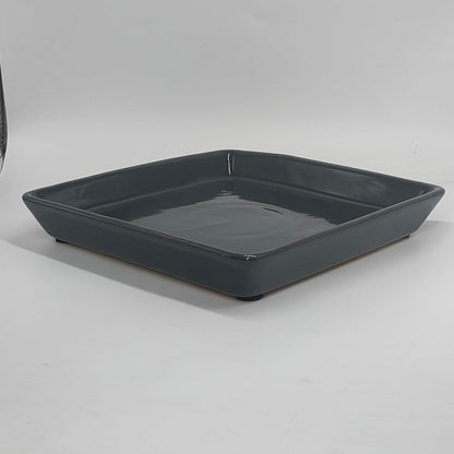 Square Plant Saucer 6 Inch 2 Pack，Plant Trays for Pots, Gray Ceramic Plant Saucers for Indoors Outdoors, Plant Drip Tray 4 6 8 10 12 14 Inch