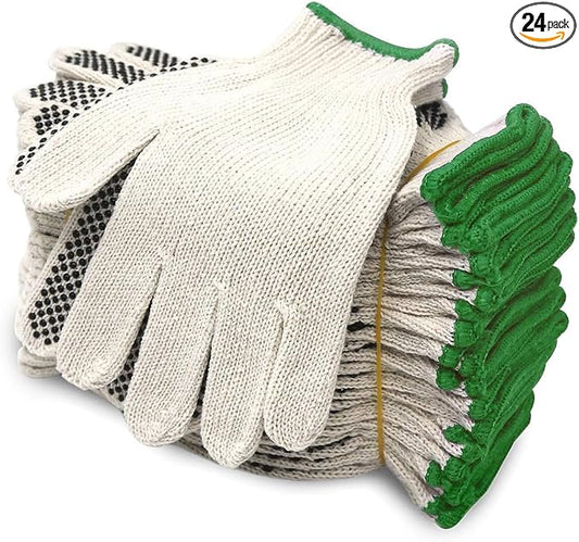 Evridwear Cotton Polyester String Knit Shell Safety Protection Work Gloves for Painter Mechanic Industrial Warehouse Gardening Construction Men & Women 12 Pairs, With One Size Dots, XL Size