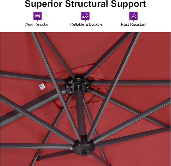 PURPLE LEAF 10 Feet Patio Umbrella Outdoor Cantilever Square Umbrella Aluminum Offset Umbrella with 360-degree Rotation for Garden Deck Pool Patio Terra