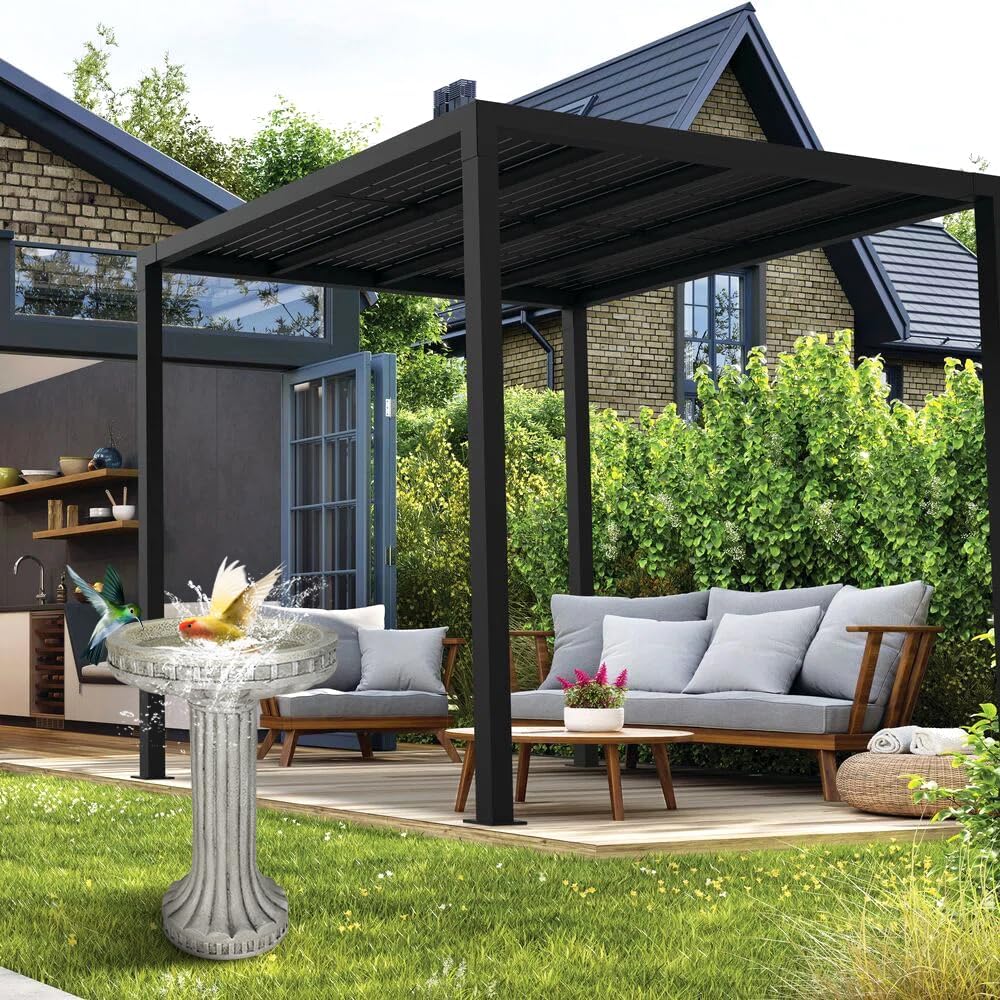 24 Inch Height Outdoor Bird Bath - Fibre Reinforced Concrete Large Bird Bath Stylish with Modern Pedestal for Garden, Patio, Backyard, Lawn - 16”W X 24”H Contemporary Birdbaths & Supports