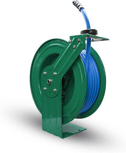 Auto Retractable Water Hose Reel with Hot & Cold Water Rubber Garden Hose, Spray Nozzle - Ultra Light, Super Strong with 6' Lead-in Hose (3/4” x 50’ Green)