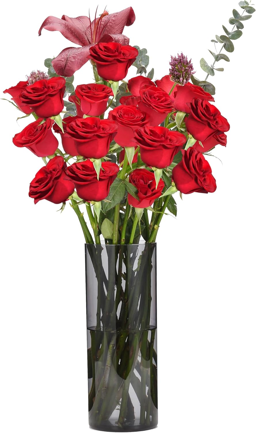 Flower Vase, Non-breakable Vases, 4" W x 16" H, Acrylic Grey Vase, Aesthetic Room Decor Cylindrical Modern Flower Vases for Table Centerpiece, Home Decor, Women Floral Arrangement Gift