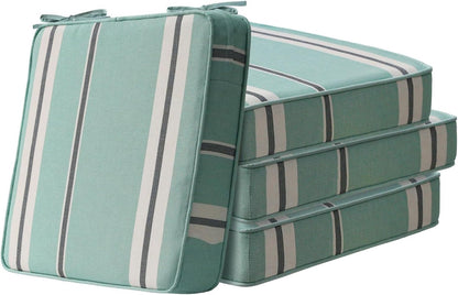 Square Corner Seat Cushions, 19" x 19" x 3", Set of 4, Indoor Outdoor Water Repellent Universal Chair Pads with Ties for Patio Furniture, Garden Deck Dining Chairs, Aqua Stripe