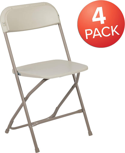 Flash Furniture Hercules Series Plastic Folding Chair - Beige - 4 Pack 650LB Weight Capacity Comfortable Event Chair-Lightweight Folding Chair