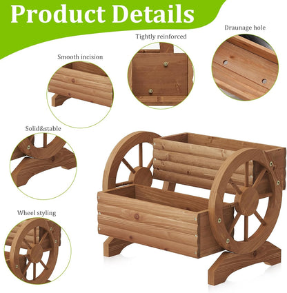 Wooden Wagon Planter Outdoor Flower Cart with Wheels Garden Planter, Decor Planter for Patio Balcony Decoration Succulent Flower Pot for Indoor Backyard Balcon Yard Decor planters for Outdoor Plants