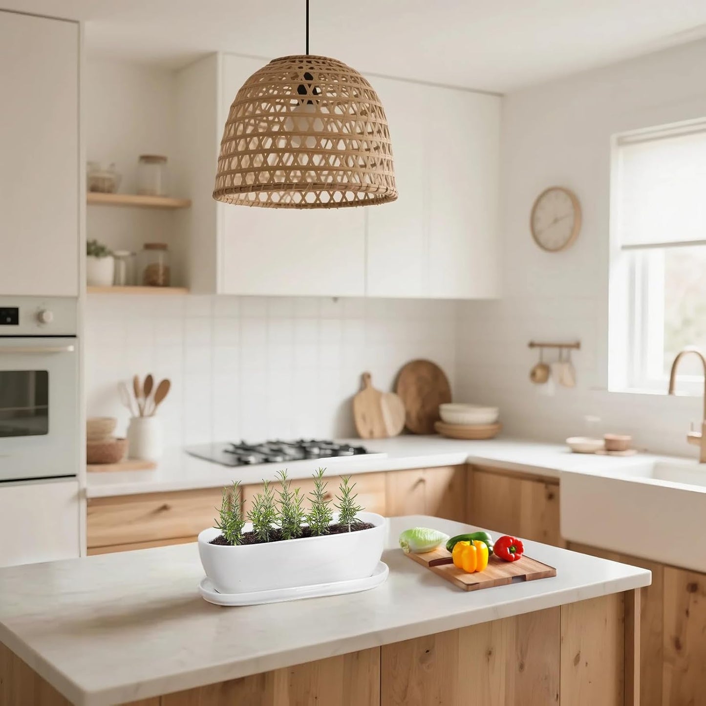 E-liu Oval Ceramic Planter Pot with Drainage Hole Saucers 11 Inch Succulents Planter Home Decor for Indoor Outdoor Plants Herb Cactus with 3 Mesh Pads, Plants Not Included