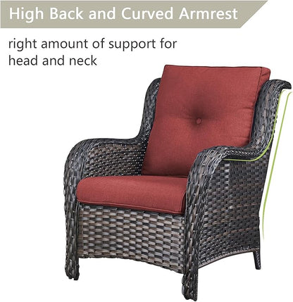 Rilyson Wicker Patio Furniture Chairs Set - 7 Piece Rattan Outdoor Sectional Conversation Sets with 1 Sofa,4 Armrest Chairs and 2 Ottomans for Porch Deck Garden(Brown/Red)