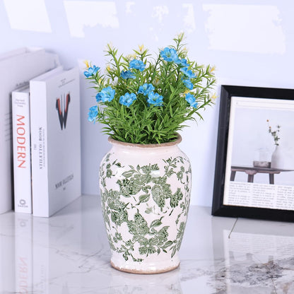 Vintage Vase for Flowers,Green Chinoiserie Ceramic Vase,Rustic Farmhouse Cracked Vases,for Flower Arrangement,Living Room, Office, Shelf, Fireplace Tables,Centerpieces,Chinoiserie Pottery Decor(B)