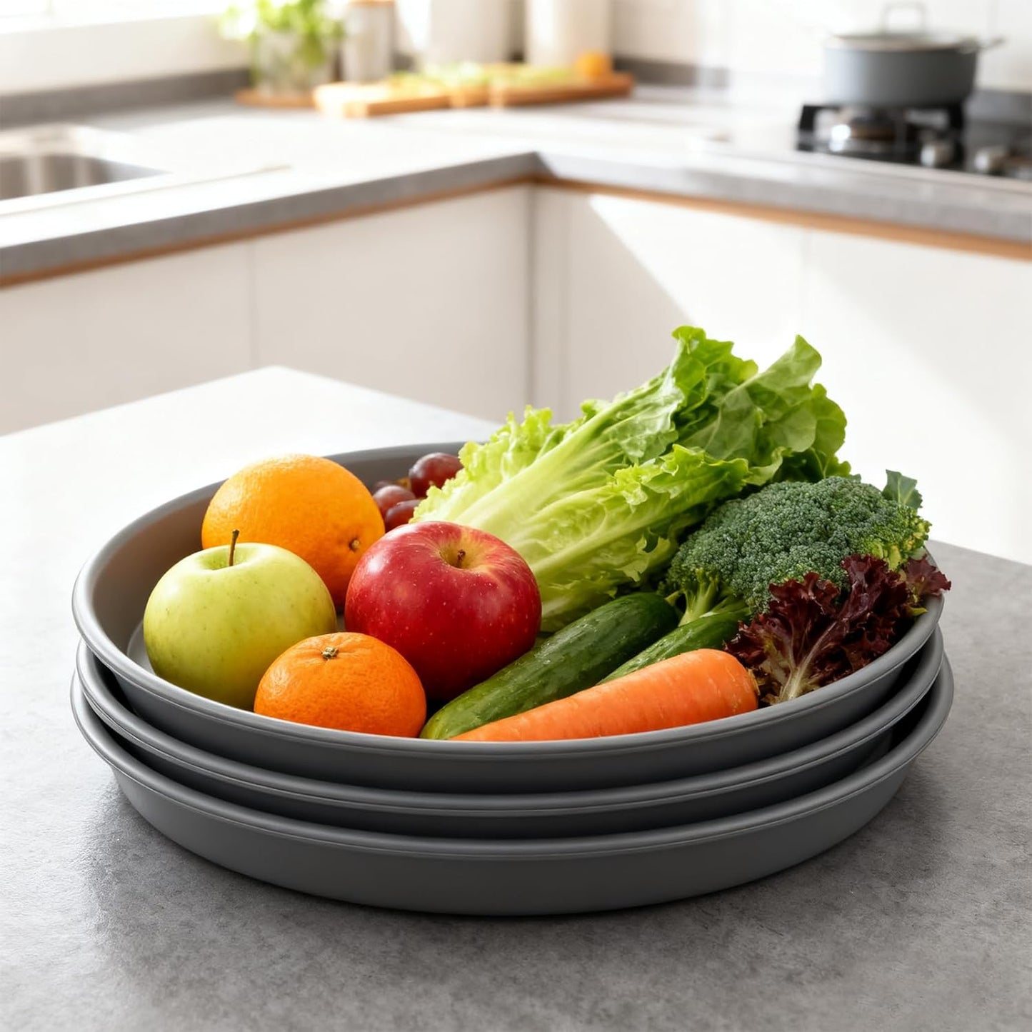 TITE Plant Saucer Heavy Large Planter Durable Thicker Plastic Plant Trays for Indoors and Outdoor,Plant Saucer Drip Trays (Grey, 12 inch)