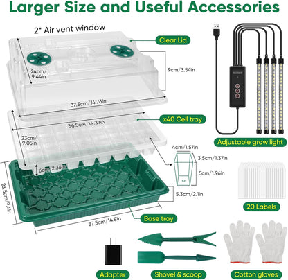 BlumWay Seed Starter Tray with Grow Light,4 Pack 160 Cells Seedling Tray with Humidity Dome/Indoor Grow Kit for Deep-Rooted Seedlings,Adjustable/Timed Light Plant Starter Set