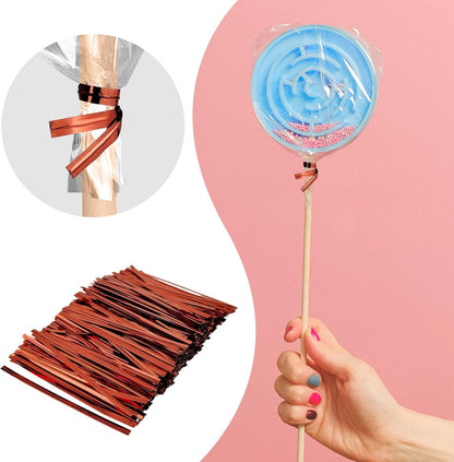 400 Pcs Metal Twist Ties 4 Inches Twist Straps for Bread Bags Candy Bags Snack Bags Halloween Party Cake Favor (Gold)