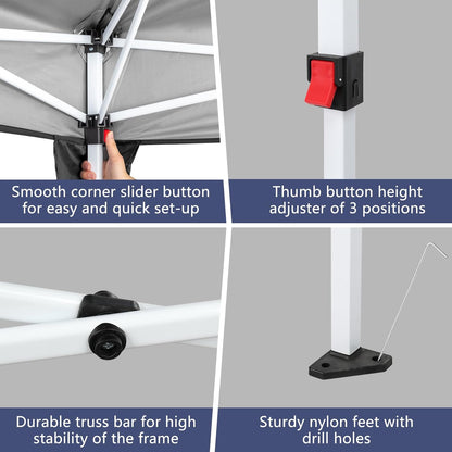 Outvita 10x20ft Pop Up Canopy Tent, Outdoor Instant Shelter Folding Canopy with 6 Side Walls and Carry Bag for Commercial Events, Party, Backyard BBQ, Camping Black