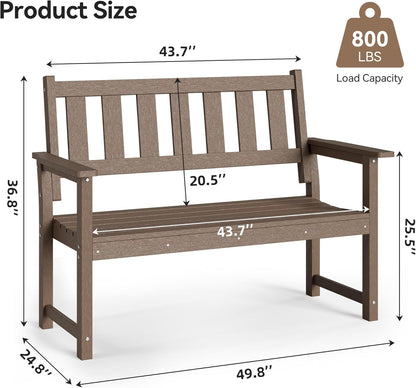 HDPE Memorial Bench – 50'' Weatherproof Durable Outdoor Bench, 2-Person Park Bench, Easy to Move, Multi-Purpose Design Ideal for Porch, Patio, Church, and School (Brown)