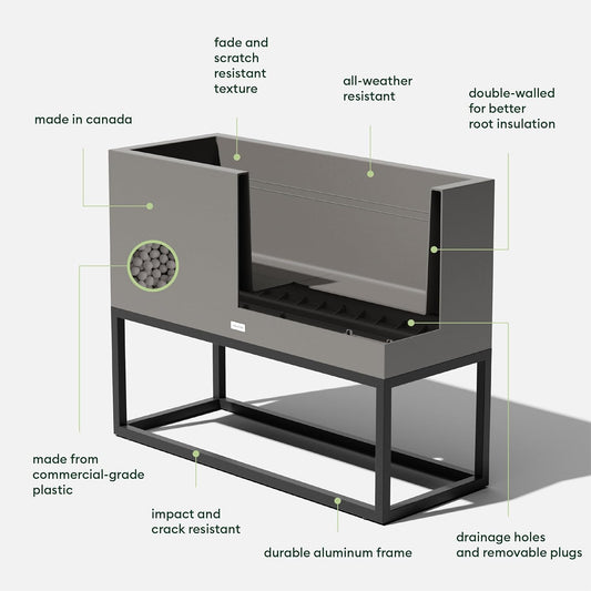 Veradek Block Series Raised Long Box Planter for Patio & Garden | Durable All-Weather Use with Aluminum Stand | Modern Décor for Herbs, Flowers