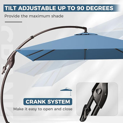 Grand patio 10X10 FT Sunbrella Offset Umbrella with Base Outdoor Square Aluminum Cantilever Umbrella with Easy Tilt Adjustment (Sapphire Blue, 10X10 FT-SUNBRELLA)