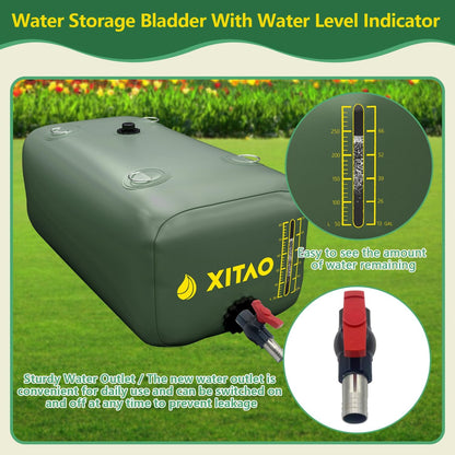 XITAO 29Gal Storage Bladder w/Level Indicator, Large Capacity Foldable Containers, Portable Emergency Tank Bag for RVs, Fire Prevention, Irrigation, Green