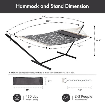 ANOW Double Hammock with Stand Included, 2 Person Hammock with Stand for Outside, 450 LBS Weight Capacity, Gray Cube