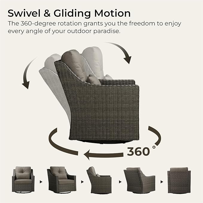 CHITA 2 Pieces Patio Wicker Furniture Set, Outdoor Rattan Bistro Set with Rocking Swivel Chair, Thickened Cushions and Ottoman