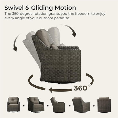 CHITA 2 Pieces Patio Wicker Furniture Set, Outdoor Rattan Bistro Set with Rocking Swivel Chair, Thickened Cushions and Ottoman