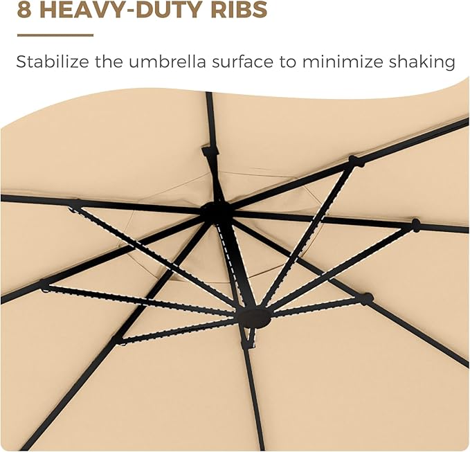 Grand patio 10X10 FT Sunbrella Offset Umbrella with Base Outdoor Square Aluminum Hanging Cantilever Umbrella with Easy Tilt Adjustment (Flax, 10X10 FT-SUNBRELLA)