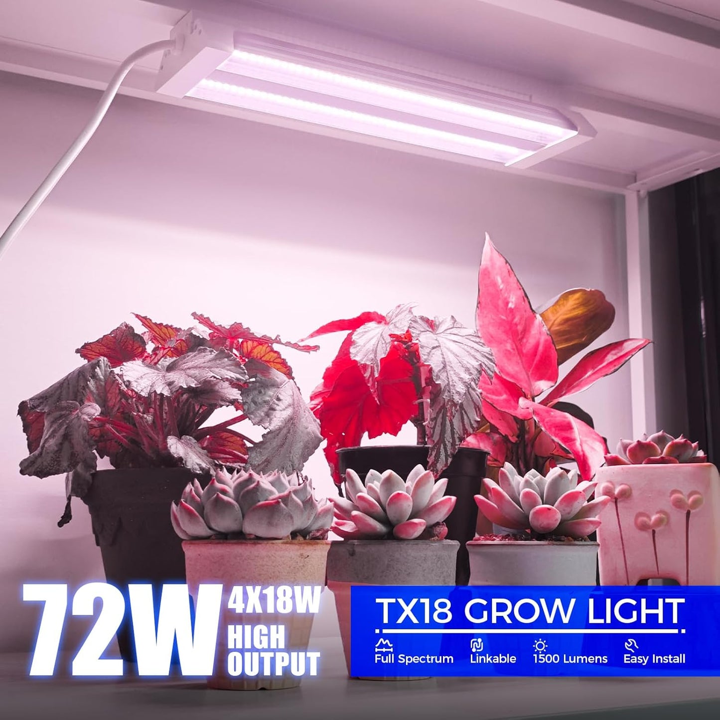 Barrina TX18 1FT Grow Light for Indoor Plants, 72W(4 x 18W, 360W Equivalent), High PPFD, Full Spectrum, Mechanical Timer, Grow Lights for Seed Starting, Vegetable with On/Off Switch, Linkable, 4 Packs