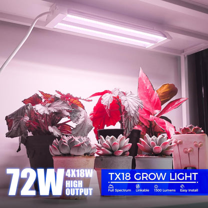 Barrina TX18 1FT Grow Light for Indoor Plants, 72W(4 x 18W, 360W Equivalent), High PPFD, Full Spectrum, Mechanical Timer, Grow Lights for Seed Starting, Vegetable with On/Off Switch, Linkable, 4 Packs